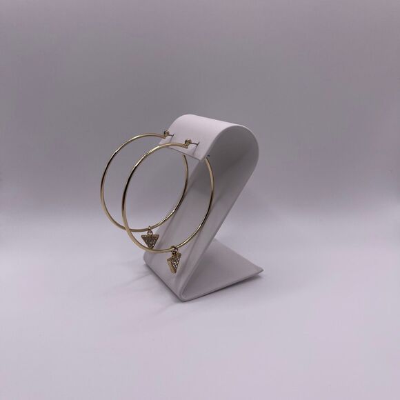 Michael Kors Women’s Zirconia Triangle Dangling Pendant Charm Gold Hoop Earrings - Picture 10 of 12